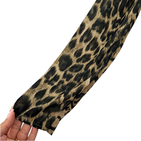 Express Womens Leopard Print Long Sleeve Smocked Waist Blouse Size S - Picture 9 of 12